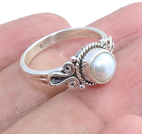 Freshwater Pearl Gemstone 925 Sterling Silver Rings Handmade Jewelry