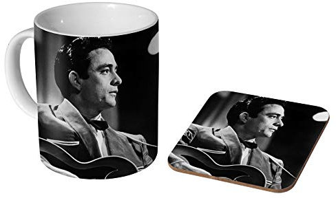 Kaffeetasse mit Untersetzer, Motiv: Johnny Cash Legend
