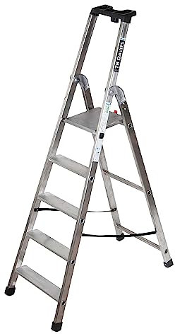 TB Davies 1202-025 Heavy-Duty Platform Step Ladder, 5 Tread, Platform Height 1.1m, Aluminium, 150kg Work Load, EN131 Professional