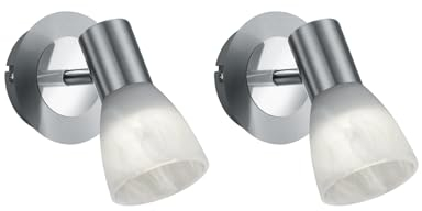 meineWunschleuchte 2er SET klassische Wandstrahler Silber mit Glasschirm Weiß, Höhe 19cm