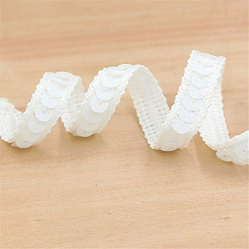 Paillettenband Farbiges Pailletten Band für Bastelprojekte Tanzbekleidungen Dekorationen 12 mm Breites 25 m Länge (Weiß)