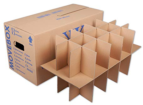 Boîtes en verre KK Verpackungen avec 15 à 30 compartiments | 5 pièces, boîtes à vaisselle et à bouteilles pour déménagement | cartons de déménagement à 2 plis