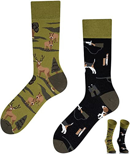TODO Colours Lustige Socken mit Motiv - mehrfarbige, bunte, Verrückte für Herren und Damen (35-38, Hunting)