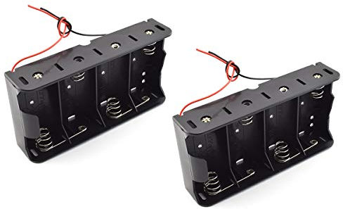 SDTC Tech 2-Pack 4 Slot D Cell Battery Holder 6V D Size Battery Case Box with Wire Leads