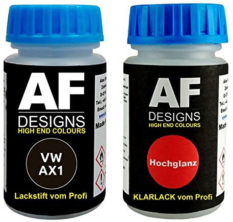 Alex Flittner Designs Lackstift für VW/Volkswagen AX1 LAX1 Schwarz + Klarlack je 50ml Autolack Set