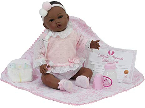 Nines d´Onil 6435 Puppen Nines d´Onil Reborn, Rose UND Weiss. Puppe mit beweglichem Körper, kann Jede Position annehmen. Inklusive Windel, Schnuller, Flasche und Decke