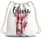 Girls Cute Ballerina Drawstring Bag - Personalised Back to School Backpack for Kids - Balle Dance Gymnastic, White, One Size