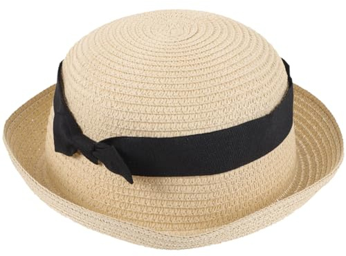 Amosfun Foldable Summer Straw Hat Bowknot Roll-up Sun Beach Cap Cloche Bucket Wide Brim Hat for Female Girl Lady (Sky-Blue)