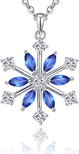 JO WISDOM Halskette Schneeflocken Silber 925 Damen Zirconia Blaue Saphirfarbe Swarovski Kristall Anhänger Kette,Weihnachtsschmuck für Frauen