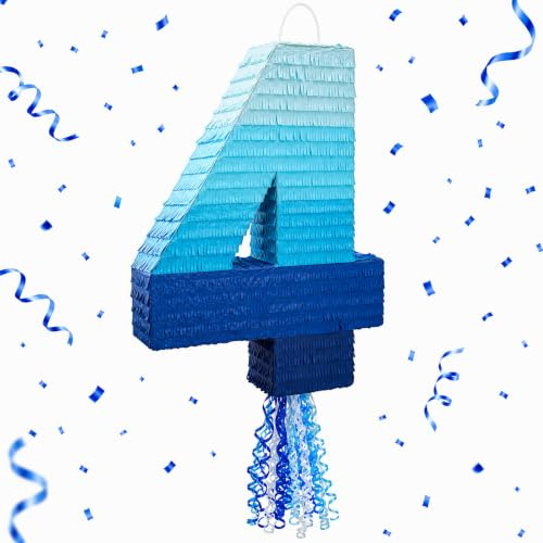 Blue Panda Piñata mit Zugschnur für Jungen, Party-Dekoration zum 4. Geburtstag, Ombré-Stil, 41,5 x 30,5 x 7,6 cm