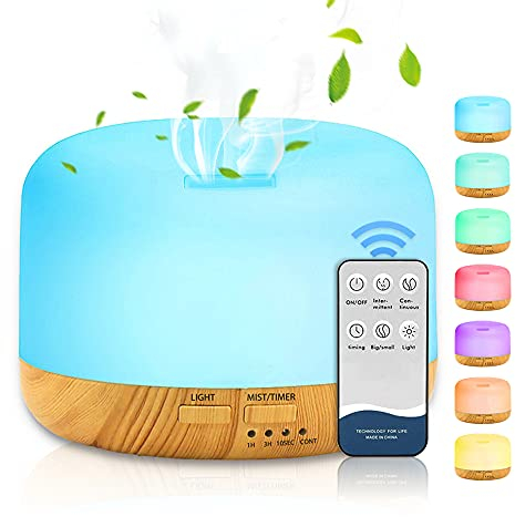 DASIAUTOEM Aroma Diffuser, 450ML Ultraschall Luftbefeuchter, DuftöL Diffuser für ätherische Öle, Diffusor Aromatherapie mit Fernbedienung und 7 Farben LED Leuchten für Raum, Schlafzimmer, Büro