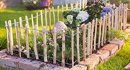 Bordure de parterre en bois noisetier avec métal, 5 m de long, bordure de pelouse, bordure de parterre, clôture décorative, clôture de jardin à planter, clôture décorative