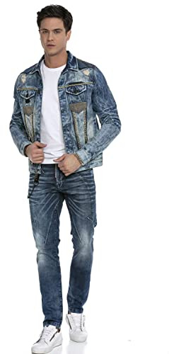 Cipo & Baxx Herren Jeansjacke CJ264 Blau – Stylische Denim Jacke im Used-Look mit Ziernähten, Rissen & Modernem Design – Modische Übergangsjacke für Alltag, Freizeit & Party – CJ264 Blau M