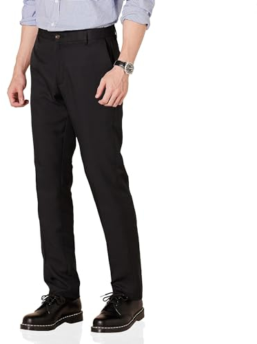Amazon Essentials Pantalón De Vestir De Corte Estrecho con Parte Delantera Plana Hombre, Negro, 34W / 32L