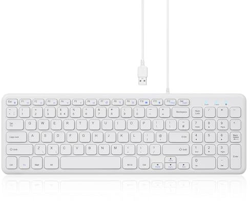 Perixx PERIBOARD-213U Quiet USB Wired Keyboard, Compact Design with Number Pad, Slim Chiclet Keys, Media Control Hotkeys, Space-Saving for Office/Home, UK QWERTY Layout, White