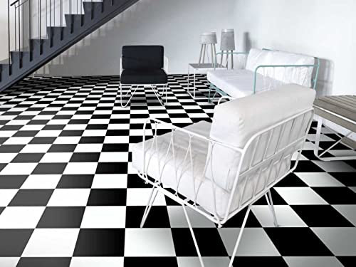 PVC Bodenbelag Vinylboden in Schachbrett schwarz weiß, Zuschnitt (2m breit, 2m lang)