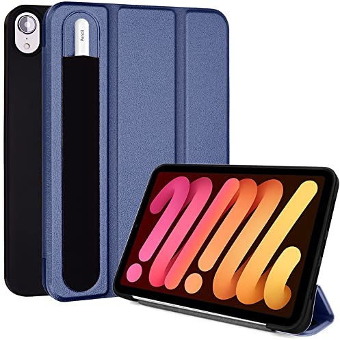 TECHGEAR iPad Mini 7 / Mini 6 (7th & 6th Generation) Smart Case [Pencil Holder] Slim Flip Case Tri-fold Stand Cover with Corner Protection [Auto Wake/Sleep] for iPad Mini 8.3 2024/2021 - Blue