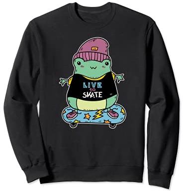 Skateboard Frog – Live to Skate Cute Frog auf Skateboard Sweatshirt