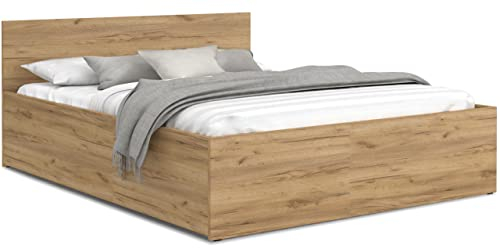 FurnitureByJDM Bett 120x200 mit Stauraum – Doppelbett mit Bettkasten und aufklappbarem Lattenrost – Modernes Stauraumbett mit Liftfunktion (Eiche Craft)