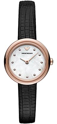 Emporio Armani Orologio Donna, movimento a due lancette, cassa in acciaio inossidabile oro rosa 30 mm con cinturino in pelle Pro-Planet, AR11459