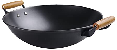 YYUINU Cast iron frying pan for home use, suitable for restaurants, units, canteens, five-star hotels, street kitchens, rural and urban families, diameter 46 cm