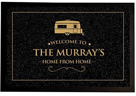 ARTYLICIOUS Personalised Caravan Door mat, Holiday Home Gold text - printed Door mat 60 x 40cm 151