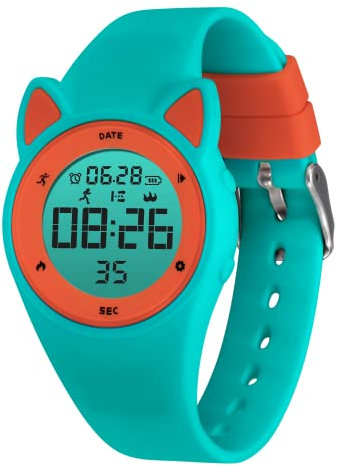 BEN NEVIS Digital Kinderuhr Jungen-Sports Outdoor Wasserdicht Armbanduhr mit LED-Licht,2 Wecker,Stoppuhr,Datum,Fitness Tracker Uhr mit Schrittzähler,Distanz-Silikon Armband Schwarz Grün Orange