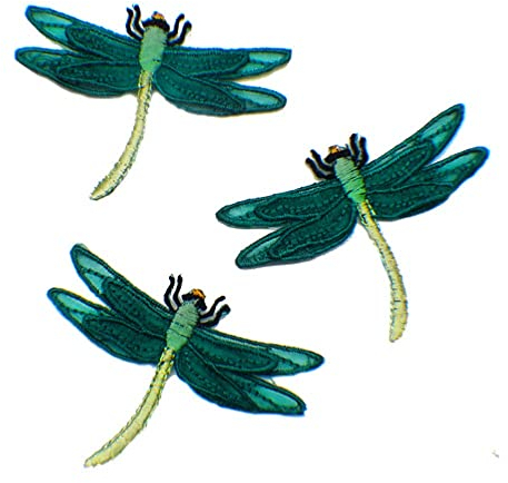 3 Stück grün Libelle Insekt Applikation Stickerei Aufnäher Set, Flicken zum Aufbügeln, Gestickte Flicken Aufnäher, Coole Patches für Männer, Frauen, Jungen, Mädchen, Kinder