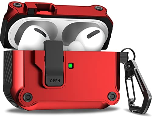 R-fun für AirPods Pro 2 Generation Hülle (Auto Pop-Up-Deckel) mit Reinigungsset, Design für Airpods Pro 2./1. Generation (2023/2022/2019), für Airpods Pro Hülle (USB-C/Lightning-Kabel),Rot