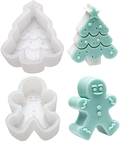 WideSmart Moule en Silicone de Noël - Bougie Sapin, Arbre, Gâteau, Bonhomme Pain d'Épice - DIY Décoration