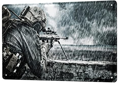 Blechschild Retro - Vintage Metall-Poster für Militär Fans - Soldat Pistole Motiv - 20 x 30 cm