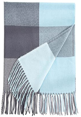 Bakicey Damen Schal XXL Warm Weich Strickschal Karo Winterschal Herbstschal Wolleschal Frauen Deckenschal Halstuch Scarf Poncho Cape (Hell Blau)