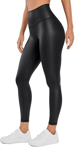 CRZ YOGA Butterluxe Damen High Waist Sport Leggings Blickdicht Yoga Leggins Sporthose Workout Gym Yogahose - 64cm Kunstleder Schwarz 40