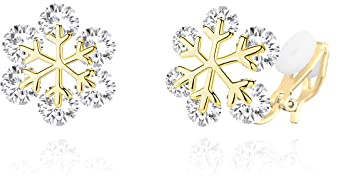 QUKE Damen Schneeflocke Form Ohrclips Clip auf Ohrringe Zirkonia Kristall Nicht Gestochen Ohrstecker für Frauen Mädchen