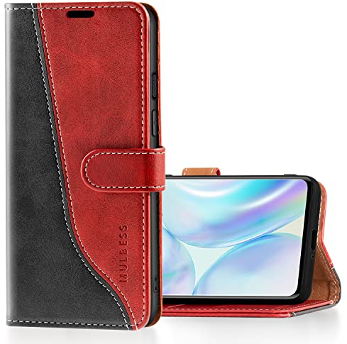 Mulbess für OnePlus 8 5G Hülle, Handyülle Leder mit Kartenfach, Klapphülle mit Magnetverschluss, Flip Case Etui Handytasche Schutzhülle, Stilvoll Wein Rot