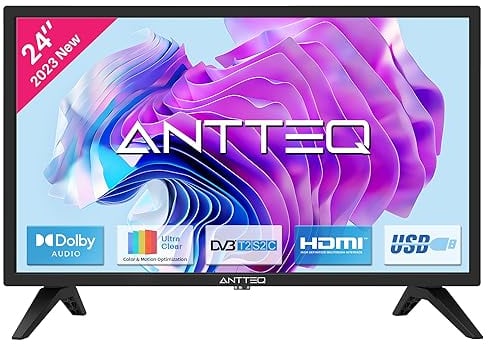 Antteq AB24F1D Televisore 24'' (TV 60 cm), Dolby Audio, LED, Triplo sintonizzatore DVB-C / T2 / S2, HDMI, lettore multimediale tramite USB, VGA per collegamento al PC, modalità Hotel
