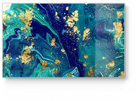 DEQORI Frühstücksbrett Glas | klein 23x14 cm | Motiv Marmor mit Goldakzent | Design Schneidebrett für Küche | Frühstücksbrettchen antibakteriell & rutschfest | Glasplatte & Servierplatte