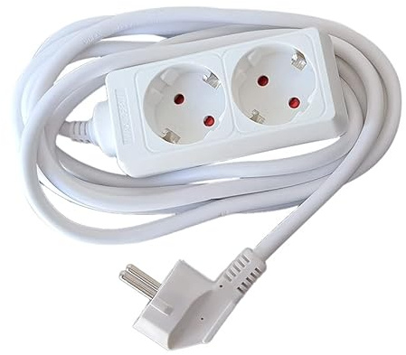 Steckdosenleiste Weiß 2 Steckdosen Verlängerung ohne Schalter mit Kabel 3G 1,5 mm² 5 m deutsche Steckdosenleiste weiß (2 Steckdosen, 1,5 mm² 5M)