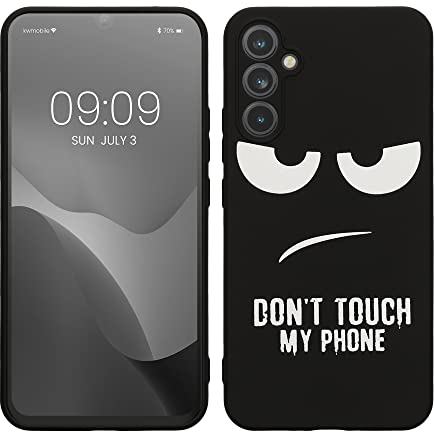 kwmobile Hülle kompatibel mit Samsung Galaxy A34 5G - Handyhülle Silikon Case - Don't Touch My Phone Weiß Schwarz