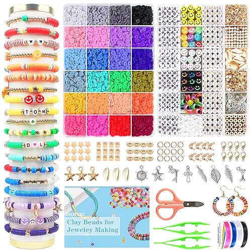 7500 Stück Perlen Für Armbänder, 24 Farben Clay Perlen Zum Auffädeln, Armbänder Selber Machen Für Perlen Set, Ketten Selber Machen Set, Bracelet Making Kit Für Perlenset