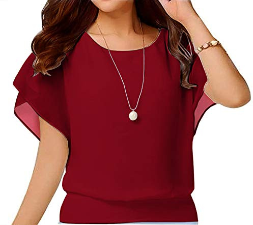 Yommay Chemisiers d'été élégants et décontractés en mousseline de soie pour femme T-shirts à manches courtes