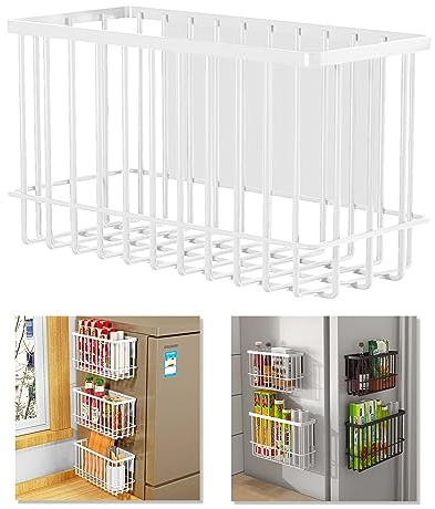 Magnetic Shelf for Fridge Spice Rack Kitchen Storage & Organization Baskets (Large, White)