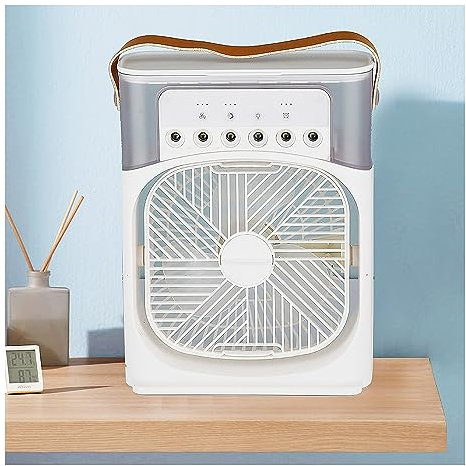 Condizionatore d'aria portatile, refrigeratore evaporativo a sei fori, luce a 7 colori a tre velocità, mini condizionatore d'aria personale, alimentatore SUB, risparmio energetico e protezione