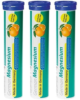 German Magnesium Drink Effervesent Tablets 60 Servings Orange Flavour – 200 mg Magnesium Sugar Free, Vegan – T&D Pharma – Made in Germany