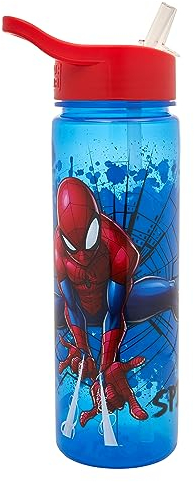 Marvel Gourde Spider-Man Graffiti avec paille rabattable 600 ml – Produit officiel par Polar Gear – Réutilisable pour enfants – Sans BPA – Plastique recyclable – Idéal pour l'école, la crèche, le