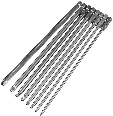 SeonFook Set di 8 punte magnetiche extra lunghe per cacciavite Torx da 200 mm, con codolo esagonale da 1/4 di pollice, a prova di manomissione, a stella a 6 punti, kit di utensili (T8-T40)