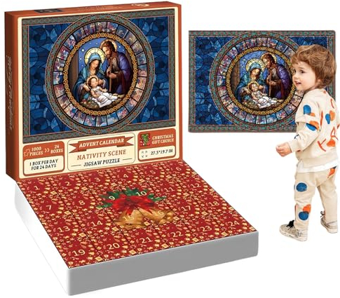 MYJIO Krippen-Puzzle – Weihnachtskrippen-Puzzle 1000 Teile, 24 Tage Adventskrippen-Puzzle, Weihnachtspuzzle Adventskalender 2023 Puzzles Für Heim-Party-Dekorationen