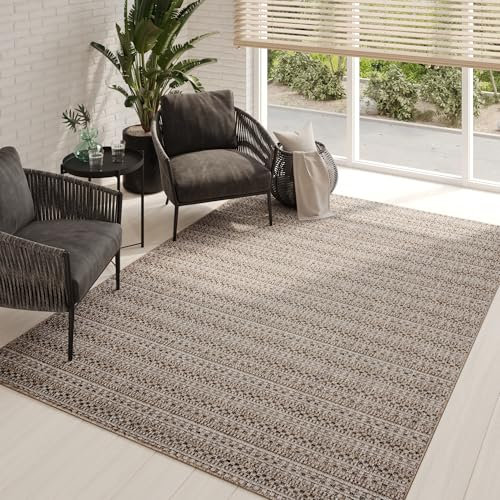 TAPISO Melissa Teppich Outdoor Braun Beige Grau Modern Flachgewebe Sisal Indoor Balkon Terrasse Wohnzimmer Küche Kurzflor ÖKO-TEX 160 x 230 cm