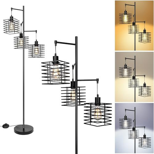 MCLWSQ Lampadaire sur Pied Salon Vintage-Noir Industriel-Avec 3 Abat-jours Métal-lampe Industrielle sur Pied pour Salon, Chambre à Coucher, Salle à Manger, Coin-161cm, E27