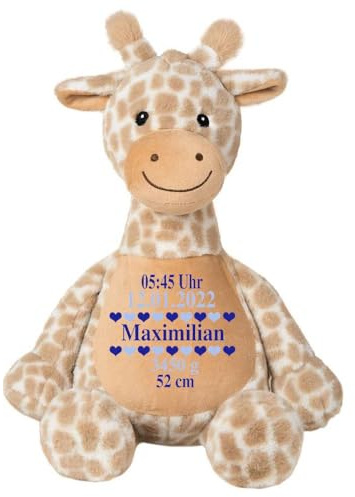 Elefantasie Stofftier Giraffe braun mit Name personalisiert Kuscheltier für Kinder Flauschiges Plüschtier 40cm Motiv Geburt